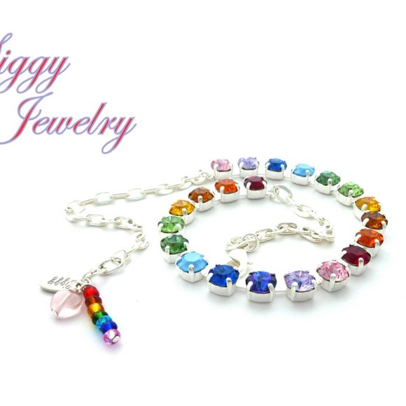 Swarovski Crystal Pride Rainbow Necklace Assorted Finishes, 8mm Crystals - Picture 5 of 9